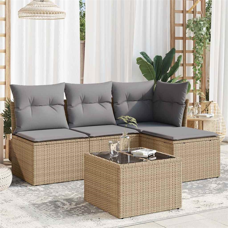 Afuera Living 5 Piece Poly Rattan Small Sofa Set in Gray/Beige