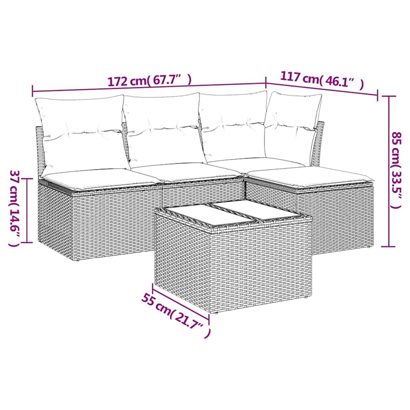 Afuera Living 5 Piece Poly Rattan Small Sofa Set in Gray/Beige