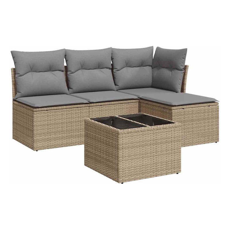 Afuera Living 5 Piece Poly Rattan Small Sofa Set in Gray/Beige