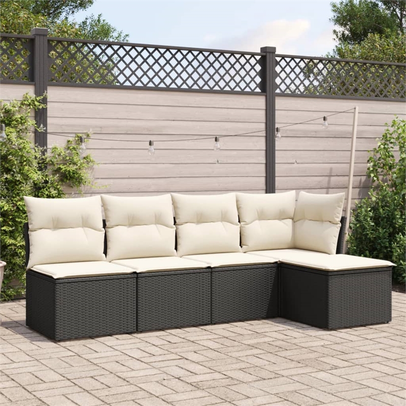 Afuera Living Contemporary Poly Rattan Sofa Set in Black/Cream