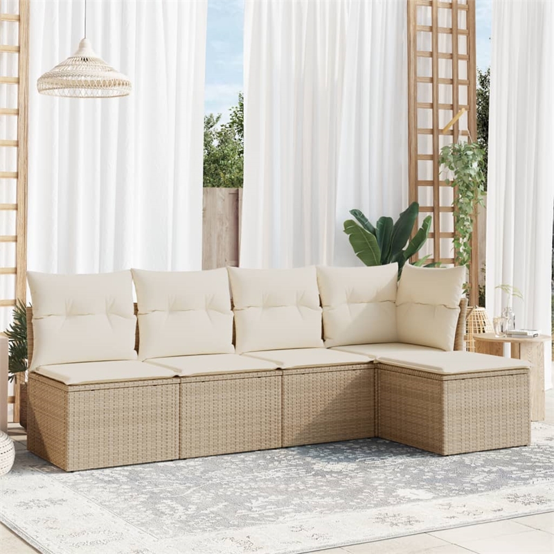 Afuera Living Contemporary 5 Piece Poly Rattan Large Sofa Set in Beige
