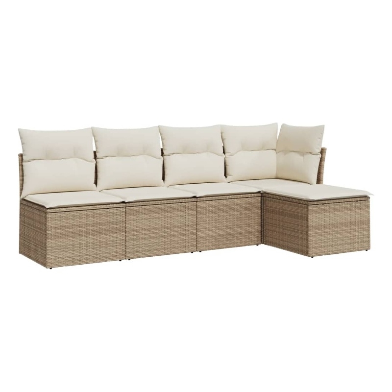 Afuera Living Contemporary 5 Piece Poly Rattan Large Sofa Set in Beige
