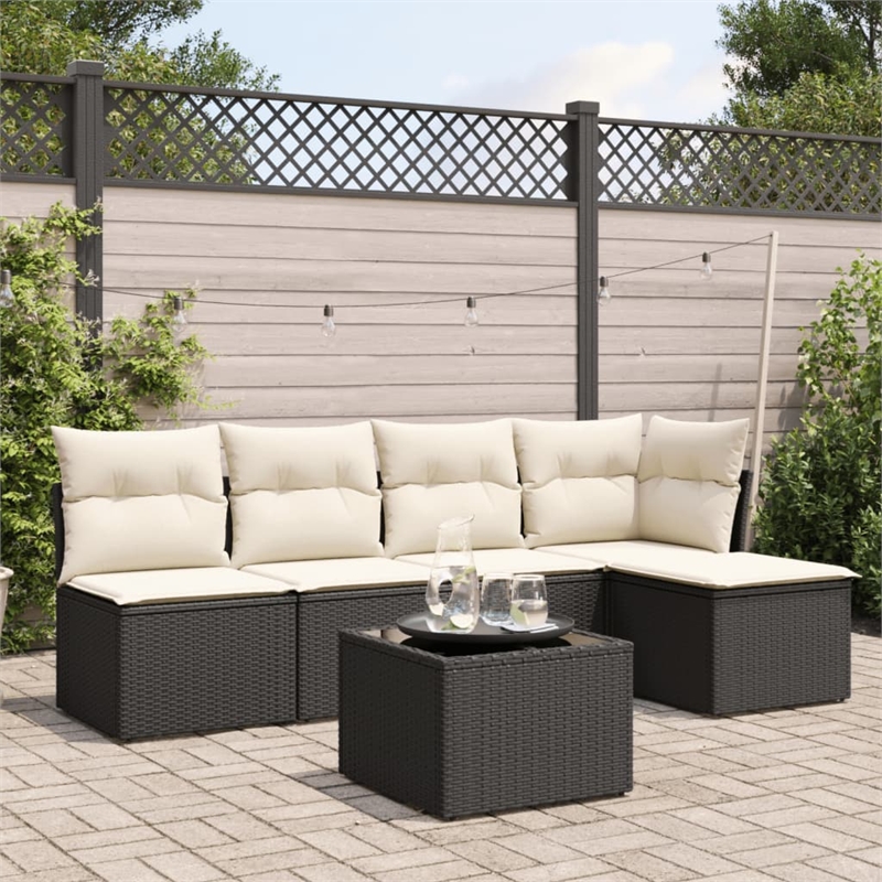 Afuera Living Contemporary 6 Piece Poly Rattan Sofa Set in Black/Cream