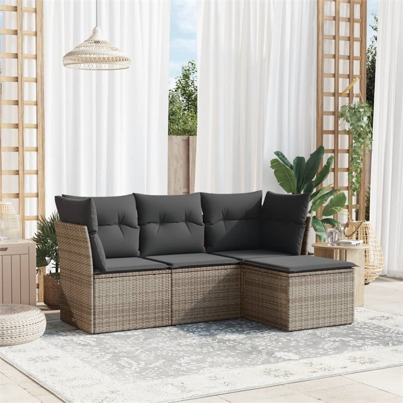 Afuera Living Contemporary Synthetic Poly Rattan 4 Piece Sofa Set in Gray