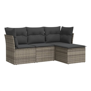 Afuera Living Contemporary Synthetic Poly Rattan 4 Piece Sofa Set in Gray