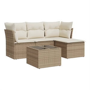Afuera Living Contemporary Synthetic Poly Rattan 5 Piece Sofa Set in Beige