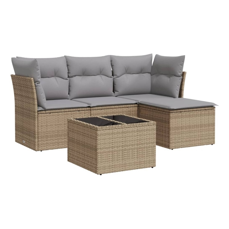 Afuera Living Contemporary 5 Piece Poly Rattan Sofa Set in Beige