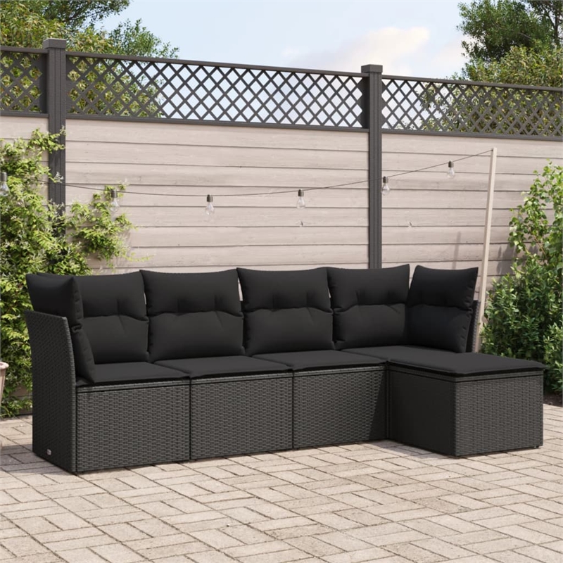 Afuera Living Contemporary Synthetic Poly Rattan 5 Piece Sofa Set in Black