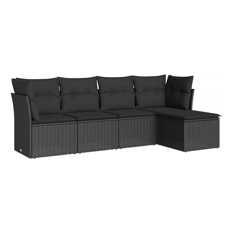 Afuera Living Contemporary Synthetic Poly Rattan 5 Piece Sofa Set in Black
