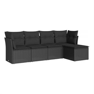 Afuera Living Contemporary Synthetic Poly Rattan 5 Piece Sofa Set in Black