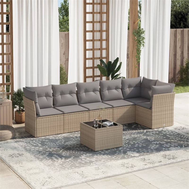 Afuera Living Contemporary Synthetic Poly Rattan 7 Piece Sofa Set in Gray/Beige