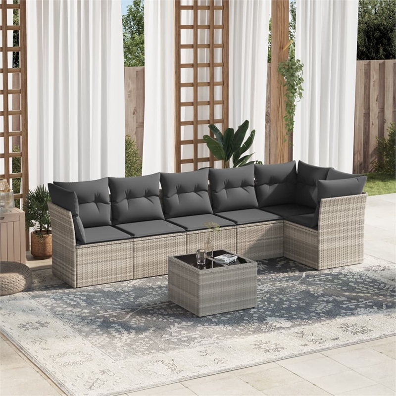Afuera Living 7 Piece Poly Rattan Sofa Set in Light Gray/Dark Gray