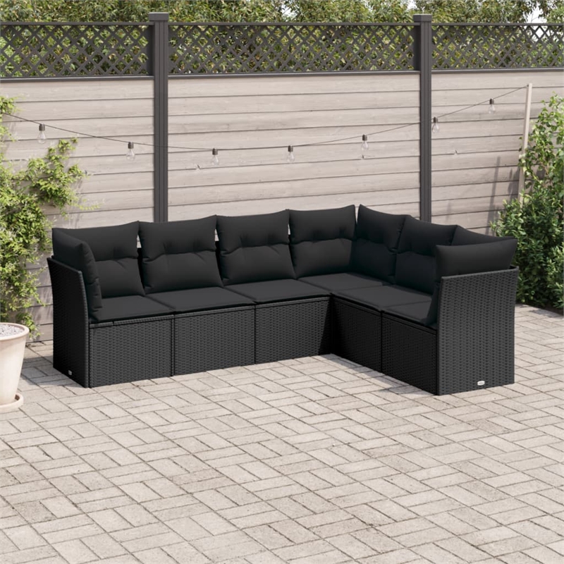 Afuera Living Contemporary 6 Piece Poly Rattan Sofa Set in Black
