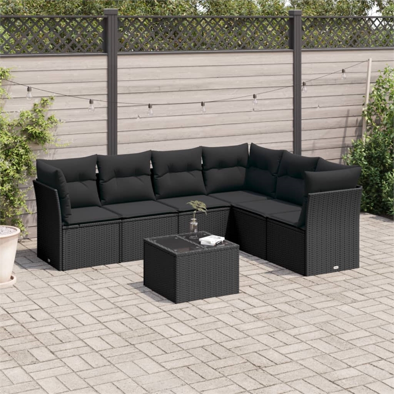 Afuera Living Contemporary 7 Piece Poly Rattan Sofa Set in Black