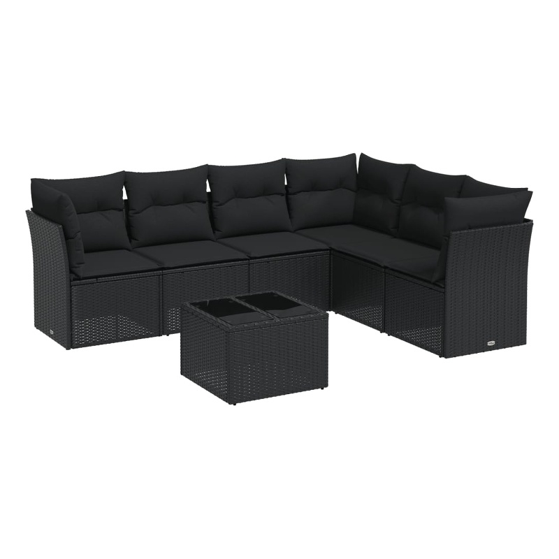 Afuera Living Contemporary 7 Piece Poly Rattan Sofa Set in Black