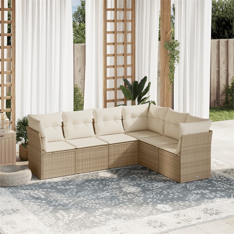 Afuera Living Contemporary 6 Piece Poly Rattan Sofa Set in Cream/Beige