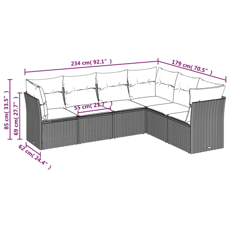 Afuera Living Contemporary 6 Piece Poly Rattan Sofa Set in Cream/Beige