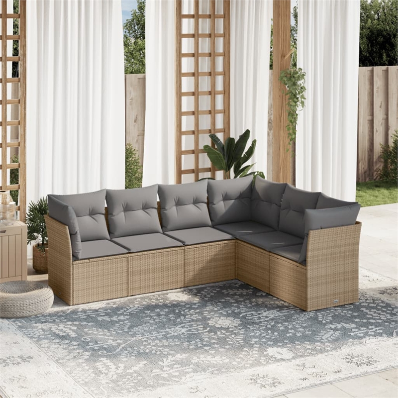 Afuera Living Contemporary Synthetic Poly Rattan 6 Piece Sofa Set in Gray/Beige
