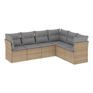 Afuera Living Contemporary Synthetic Poly Rattan 6 Piece Sofa Set in Gray/Beige