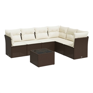 Afuera Living Contemporary 7 Piece Poly Rattan Sofa Set in Brown/Cream