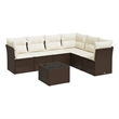 Afuera Living Contemporary 7 Piece Poly Rattan Sofa Set in Brown/Cream