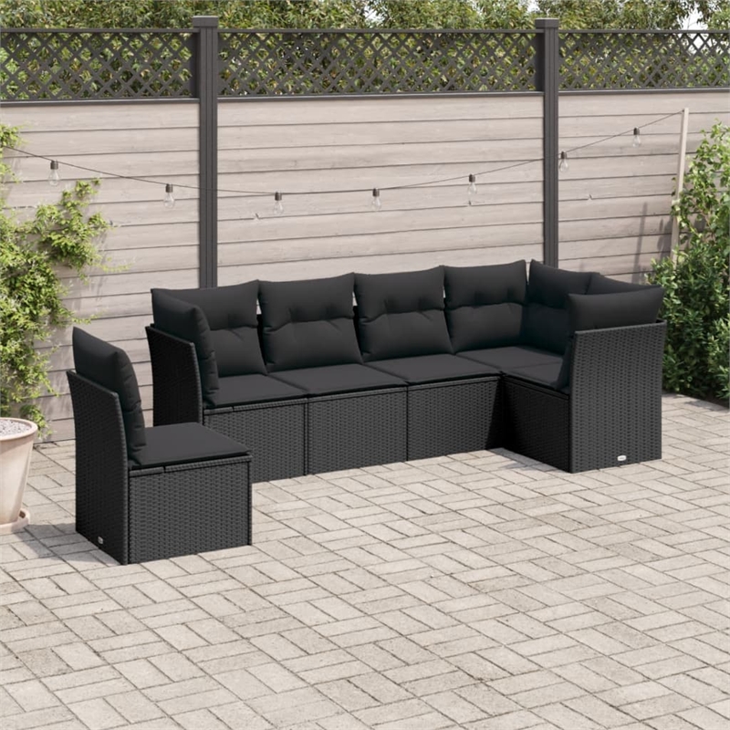 Afuera Living Contemporary 6 Piece Poly Rattan Sofa Set in Black