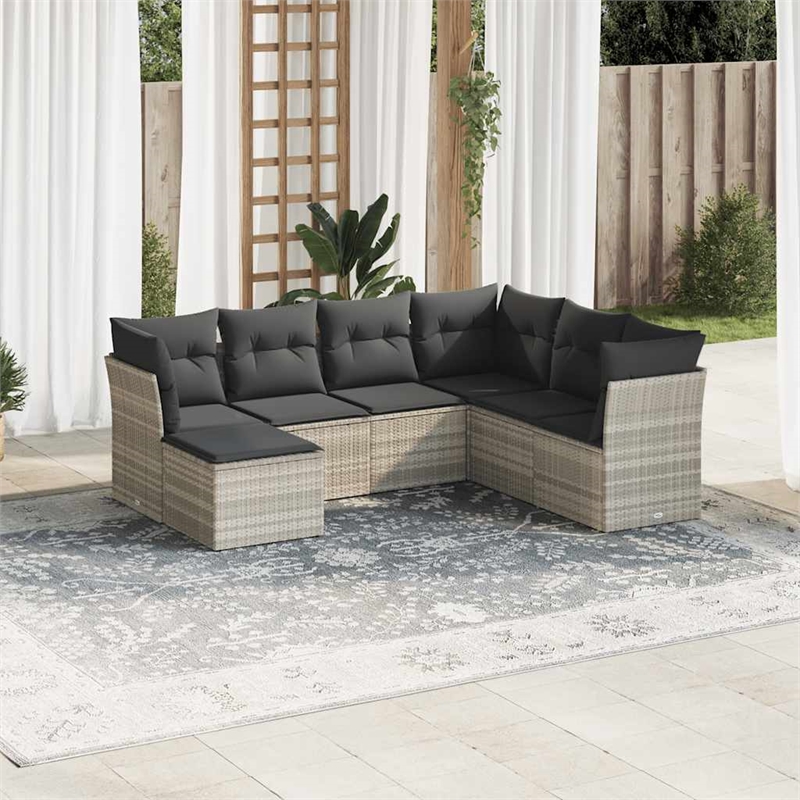 Afuera Living Contemporary 7 Piece Poly Rattan Medium Sofa Set in Gray