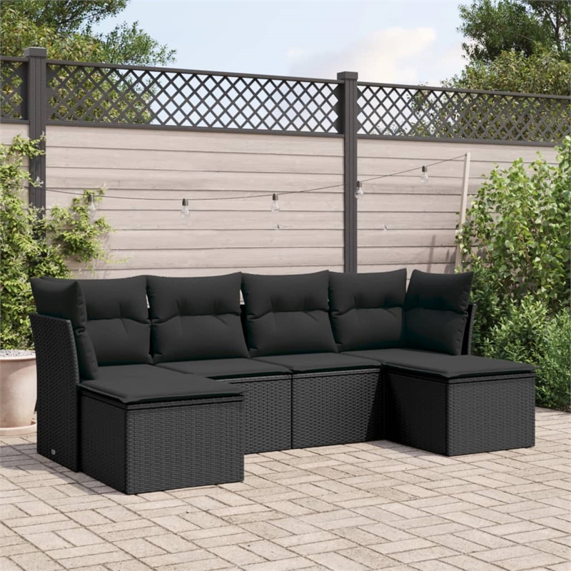 Afuera Living Contemporary 6 Piece Poly Rattan Small Sofa Set in Black