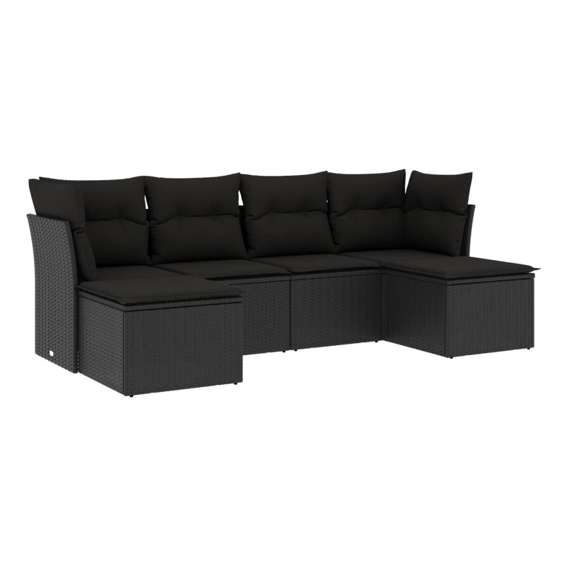 Afuera Living Contemporary 6 Piece Poly Rattan Small Sofa Set in Black