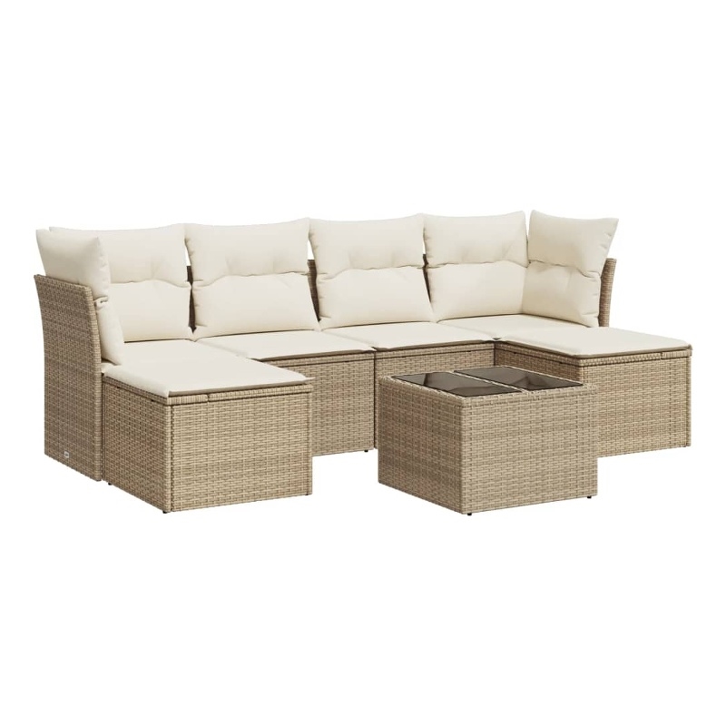 Afuera Living Contemporary Synthetic Poly Rattan 7 Piece Sofa Set in Beige