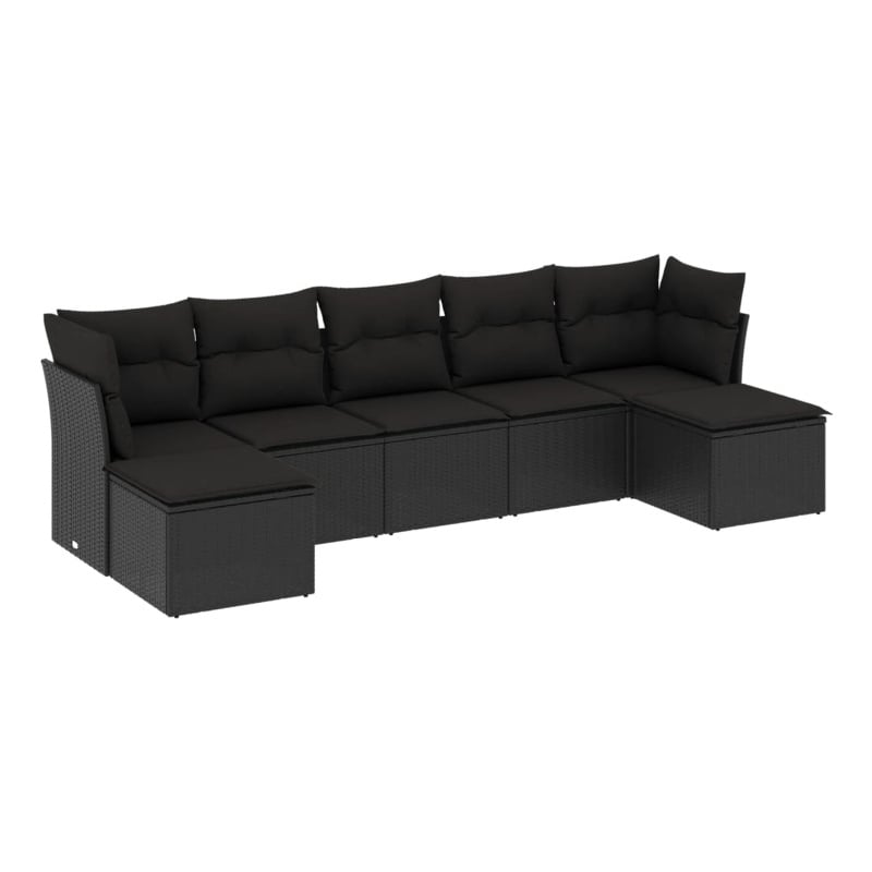 Afuera Living Contemporary 7 Piece Poly Rattan Large Sofa Set in Black