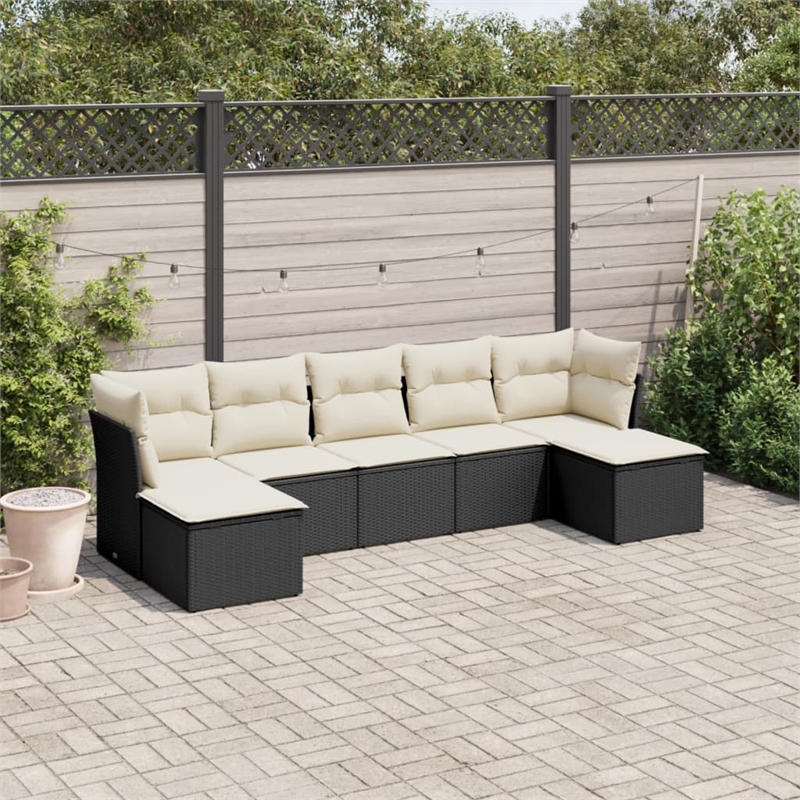 Afuera Living Contemporary 7 Piece Poly Rattan Sofa Set in Black/Cream