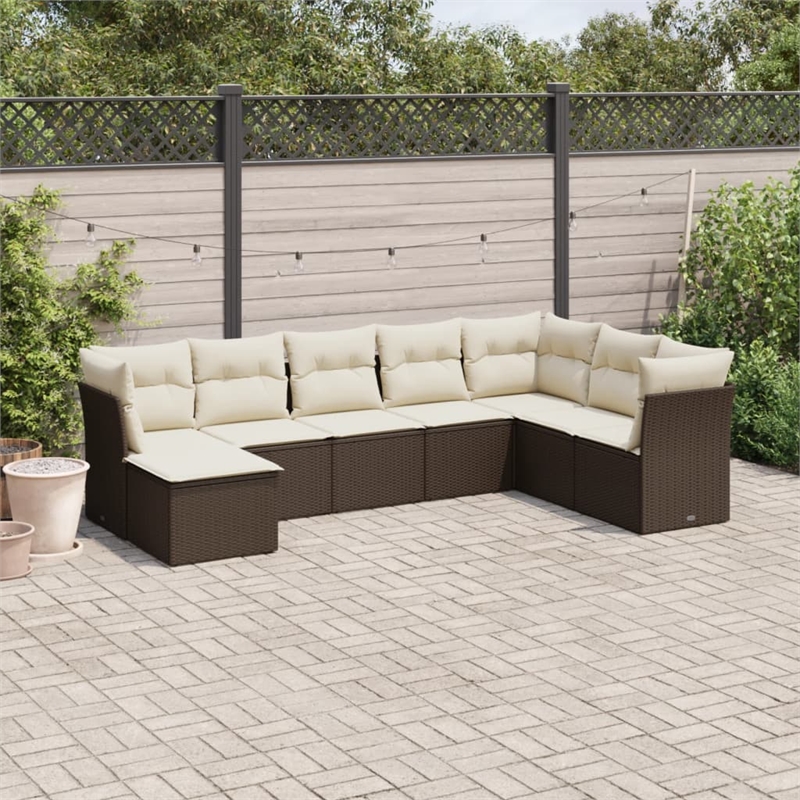 Afuera Living Contemporary Synthetic Poly Rattan 8 Piece Sofa Set in Brown/Cream