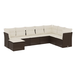 Afuera Living Contemporary Synthetic Poly Rattan 8 Piece Sofa Set in Brown/Cream