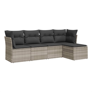 Afuera Living Contemporary Synthetic Poly Rattan 5 Piece Small Sofa Set in Gray