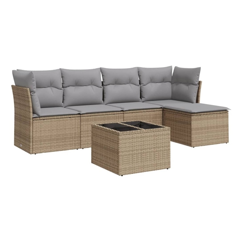 Afuera Living Contemporary 6 Piece Poly Rattan Sofa Set in Gray/Beige