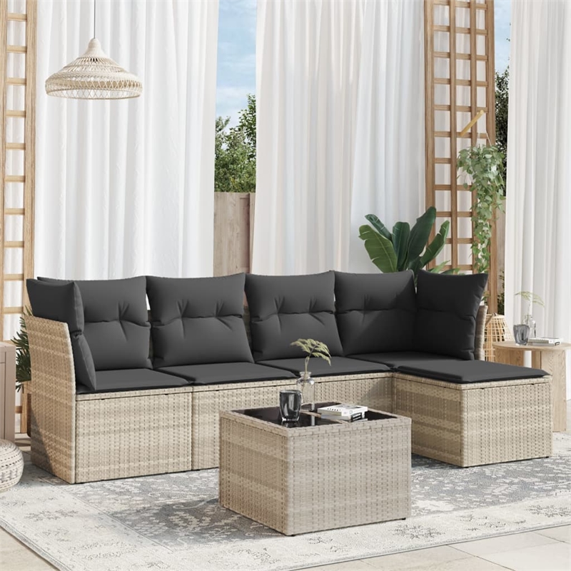 Afuera Living Contemporary Synthetic Poly Rattan 6 Piece  Sofa Set in Gray