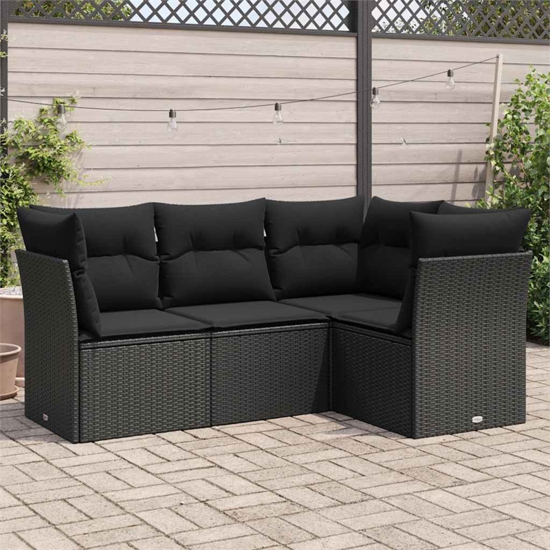 Afuera Living Contemporary 4 Piece Poly Rattan Sofa Set in Black