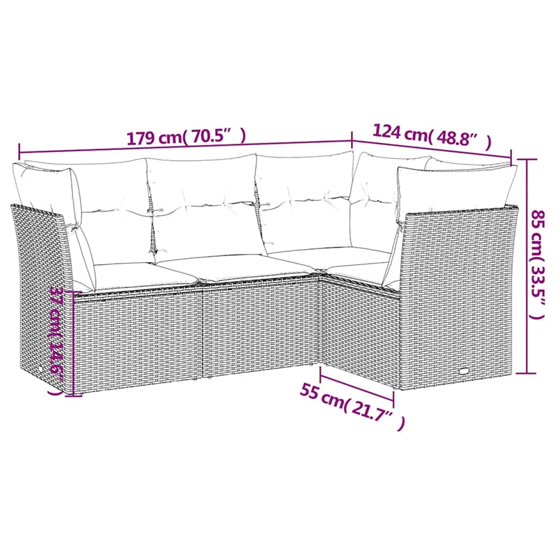 Afuera Living Contemporary 4 Piece Poly Rattan Sofa Set in Black