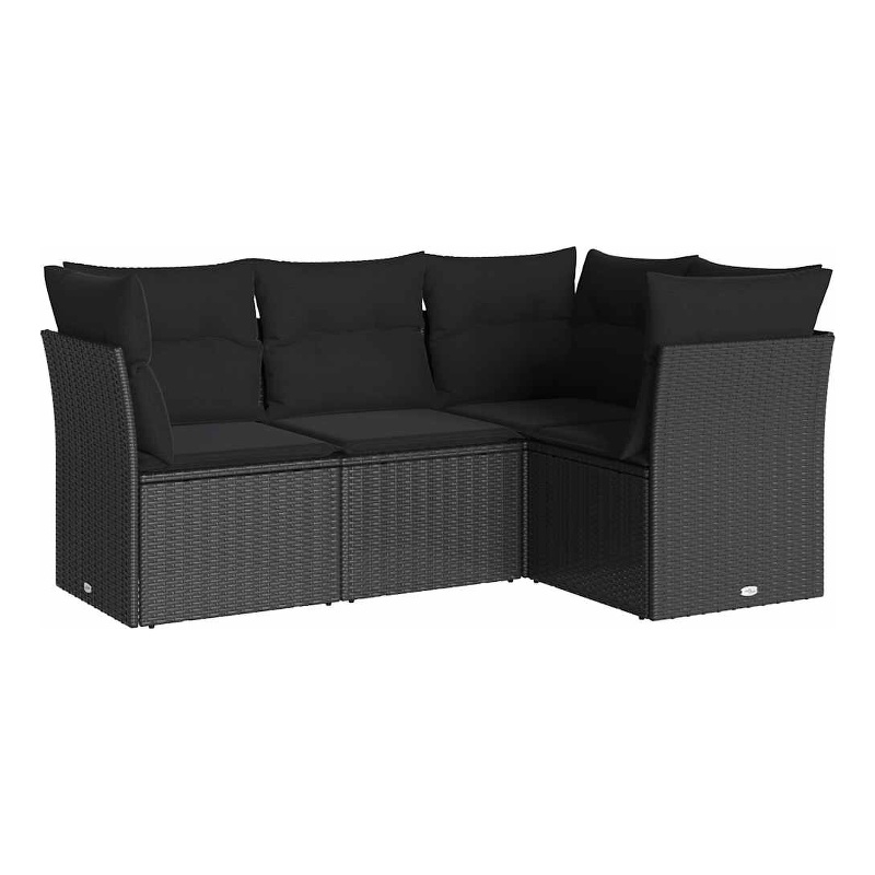 Afuera Living Contemporary 4 Piece Poly Rattan Sofa Set in Black