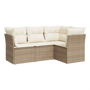 Afuera Living Contemporary 4 Piece Poly Rattan Large Sofa Set in Beige