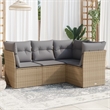 Afuera Living Contemporary Synthetic Poly Rattan 4 Piece Sofa Set in Gray/Beige