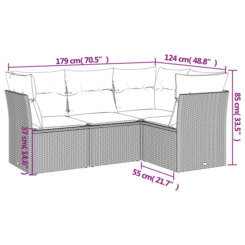 Afuera Living Contemporary Synthetic Poly Rattan 4 Piece Sofa Set in Gray/Beige