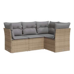 Afuera Living Contemporary Synthetic Poly Rattan 4 Piece Sofa Set in Gray/Beige