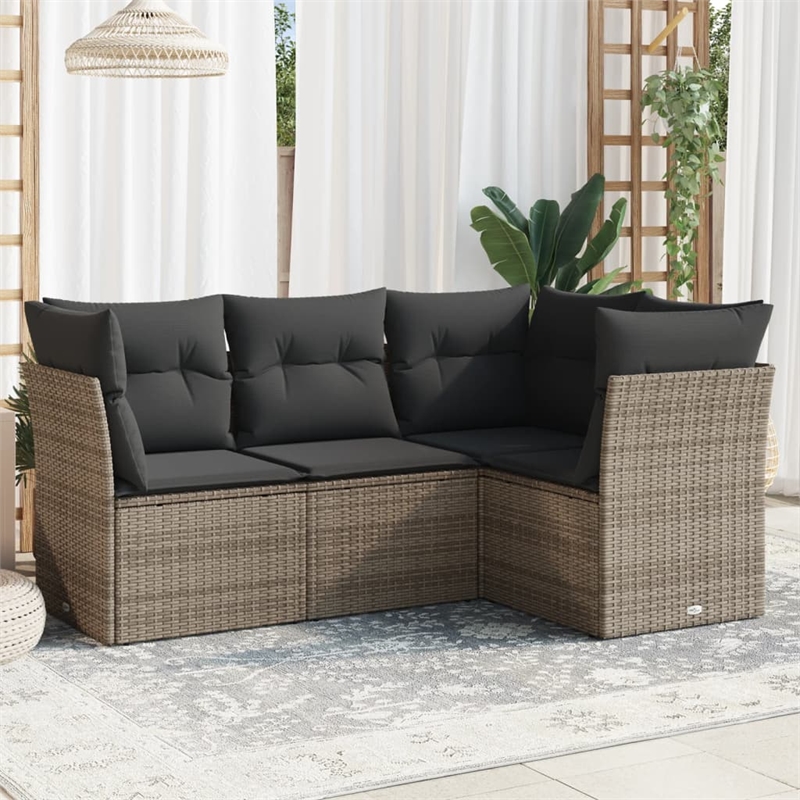 Afuera Living Contemporary 4 Piece Poly Rattan Medium Sofa Set in Gray