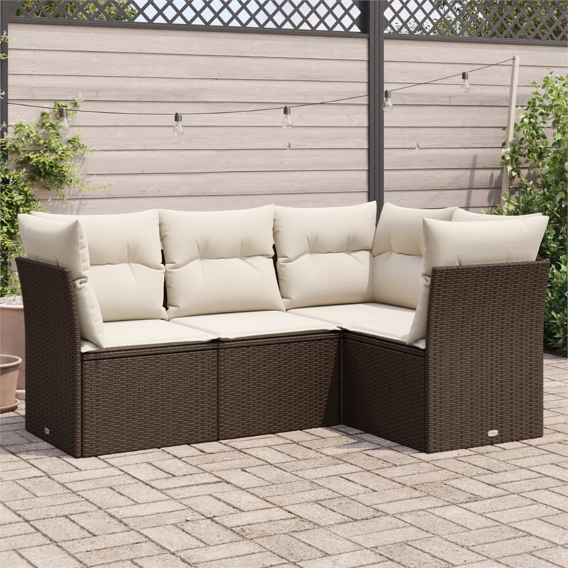 Afuera Living Contemporary 4 Piece Poly Rattan Sofa Set in Brown/Cream