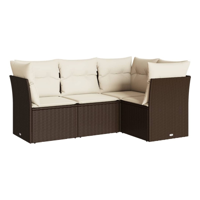 Afuera Living Contemporary 4 Piece Poly Rattan Sofa Set in Brown/Cream