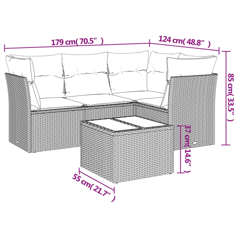 Afuera Living Contemporary 5 Piece Poly Rattan Small Sofa Set in Beige