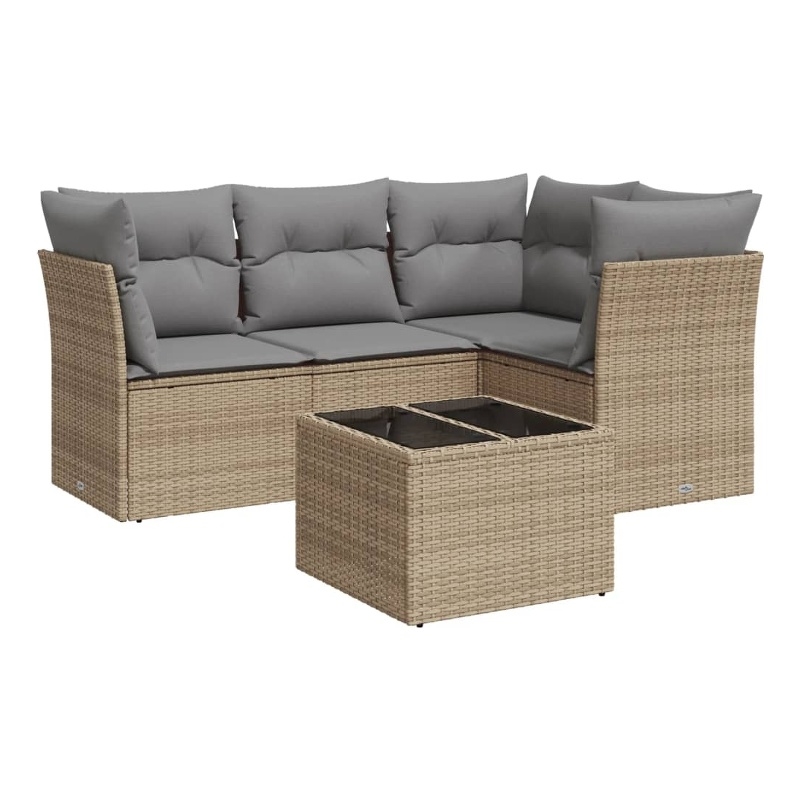 Afuera Living Contemporary 5 Piece Poly Rattan Small Sofa Set in Beige