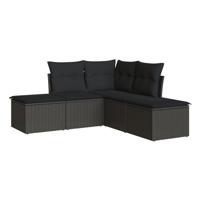 Afuera Living Contemporary Synthetic Poly Rattan 5 Piece Sofa Set in Black